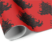 Schwarze Weihnachtsbaumen Muster Red Geschenkpapier (Rolleneckpunkt)