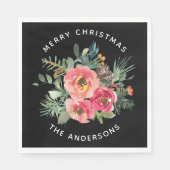 Schwarze Weihnachtsblume & Pine. Dark Festive Wint Serviette (Vorderseite)