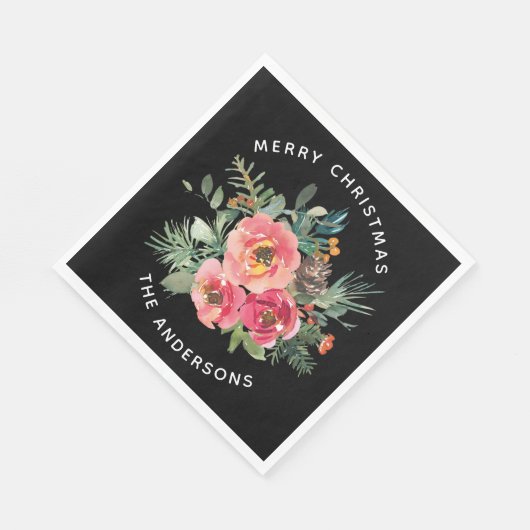 Schwarze Weihnachtsblume & Pine. Dark Festive Wint Serviette (Ecke)