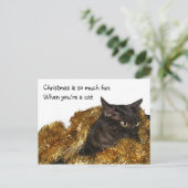 Schwarze Weihnachtskatze Feiertagspostkarte (Stehend Vorderseite)