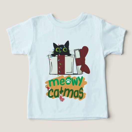 Schwarze Weihnachtskatze in Weihnachtsbaumleuchten (Design Vorderseite)