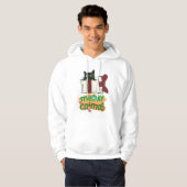 Schwarze Weihnachtskatze in Weihnachtsbaumleuchten Hoodie (Vorne ganz)