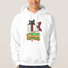 Schwarze Weihnachtskatze in Weihnachtsbaumleuchten Hoodie