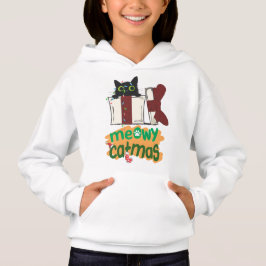 Schwarze Weihnachtskatze in Weihnachtsbaumleuchten Hoodie