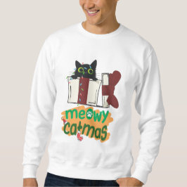 Schwarze Weihnachtskatze in Weihnachtsbaumleuchten Sweatshirt