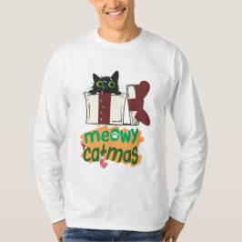 Schwarze Weihnachtskatze in Weihnachtsbaumleuchten T-Shirt