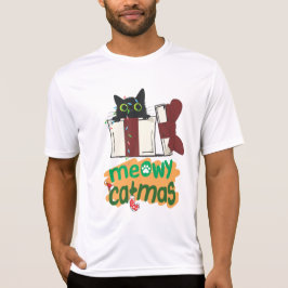 Schwarze Weihnachtskatze in Weihnachtsbaumleuchten T-Shirt