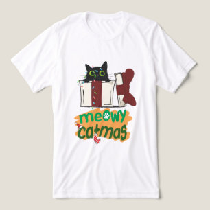 Schwarze Weihnachtskatze in Weihnachtsbaumleuchten Tri-Blend Shirt