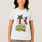 Schwarze Weihnachtskatze in Weihnachtsbaumleuchten Tri-Blend Shirt (Vorderseite)