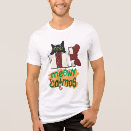 Schwarze Weihnachtskatze in Weihnachtsbaumleuchten Tri-Blend Shirt