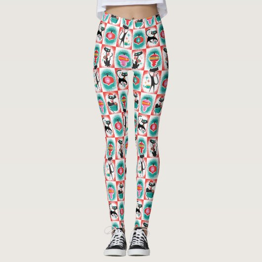 Schwarze Weihnachtskatzen Weihnachten Leggings (Vorderseite)