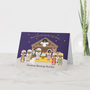 Schwarze Weihnachtskrippe Feiertagskarte