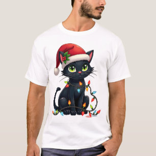 Schwarze Weihnachtslicht Santa Hut Lustiger Xmas K T-Shirt