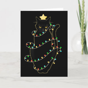Schwarze Weihnachtsmann-Katze in Weihnachtsbaumlic Karte