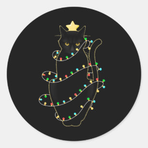 Schwarze Weihnachtsmann-Katze verheddert sich in W Runder Aufkleber