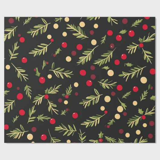Schwarze Weihnachtsmuster Geschenkpapier (Flach)