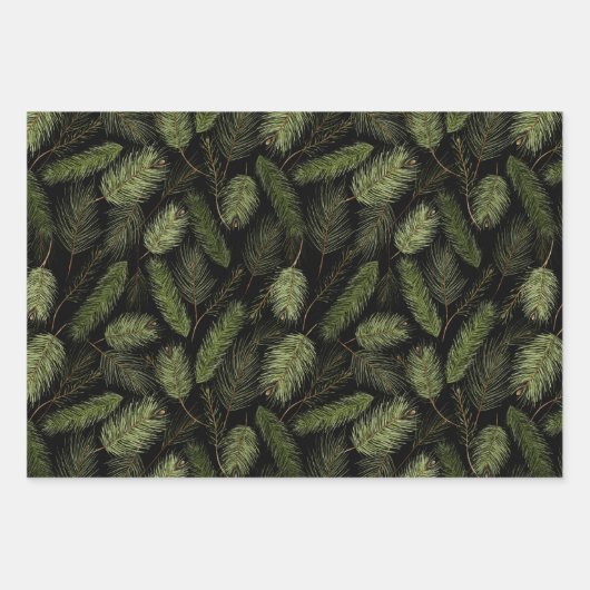 Schwarze Weihnachtsmuster Set Geschenkpapier Set (Vorderseite 3)