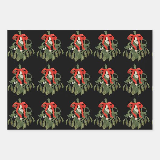 Schwarze Weihnachtsmuster Set Geschenkpapier Set (Vorderseite)