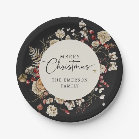 Schwarze Weihnachtsscheibe Pappteller (Vorderseite)