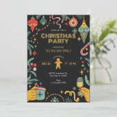 Schwarze Weihnachtsschmuck - Einladung (Stehend Vorderseite)