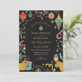 Schwarze Weihnachtsschmuck Hochzeit Einladung (Stehend Vorderseite)