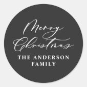 Schwarze Weihnachtsschrift modern minimalelegant Runder Aufkleber (Vorderseite)