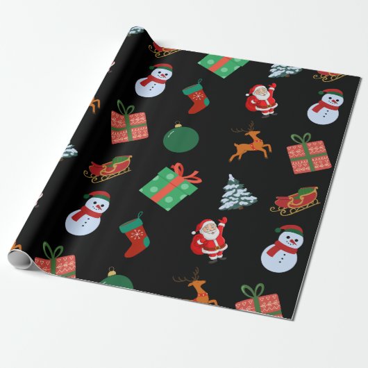 Schwarze Weihnachtssymbole Geschenkpapier (Ungerollt)