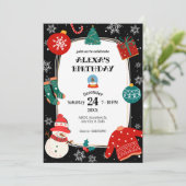 Schwarze Weihnachtswunder Geburtstagsparty Einladung (Stehend Vorderseite)