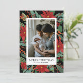 Schwarze Weihnachtszeit Blume Frohe Weihnachtskart Einladung (Stehend Vorderseite)