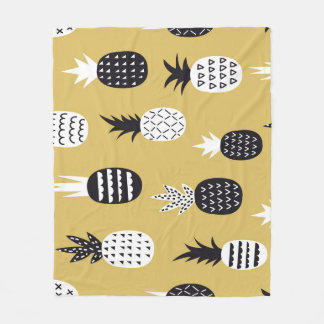 Schwarze, weiße Ananas, gelber Hintergrund Fleecedecke