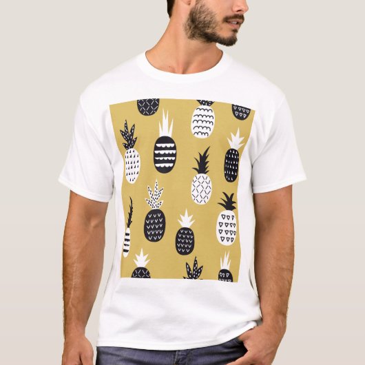 Schwarze, weiße Ananas, gelber Hintergrund T-Shirt (Vorderseite)