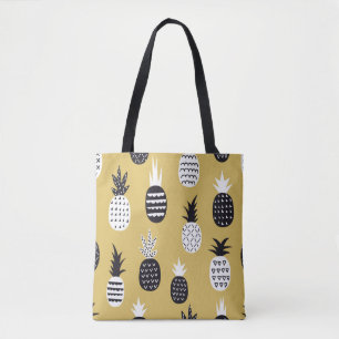 Schwarze, weiße Ananas, gelber Hintergrund Tasche