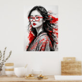 Schwarze Weiße Asiatische Frauen zeichnen Poster (Küche)