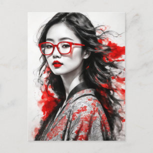 Schwarze Weiße Asiatische Frauen zeichnen Postkarte