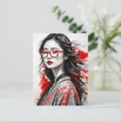 Schwarze Weiße Asiatische Frauen zeichnen Postkarte (Stehend Vorderseite)