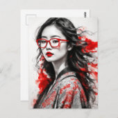 Schwarze Weiße Asiatische Frauen zeichnen Postkarte (Vorne/Hinten)