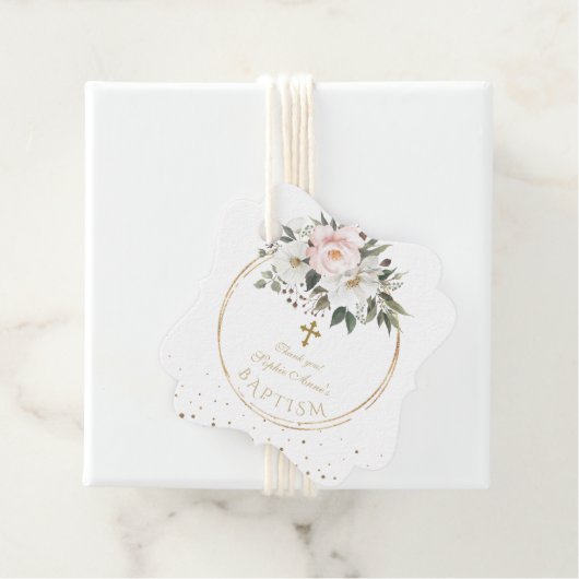 Schwarze weiße Blume Blütengold-Cross-Taufen Geschenkanhänger (Beispiel)