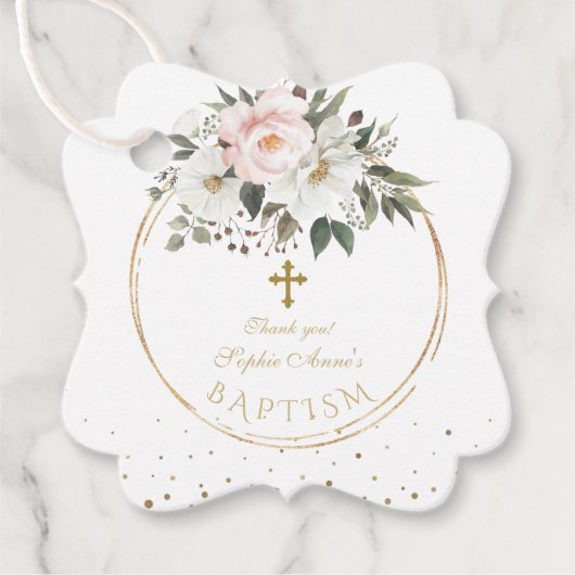 Schwarze weiße Blume Blütengold-Cross-Taufen Geschenkanhänger (Vorderseite)