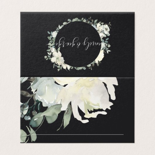 SCHWARZE, WEISSE, BLUMENBUNCHBREITE PLATZKARTEN (Außenseite Aufgefaltet)