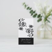 Schwarze/weiße Blumenmuster-Visitenkarten Visitenkarte (Stehend Vorderseite)