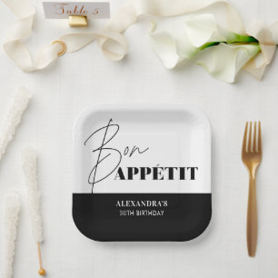 Schwarze Weiße Bon Appétit Schrift Geburtstag Eleg Pappteller