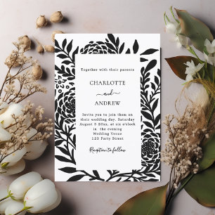 Schwarze weiße botanische moderne Hochzeit Einladung