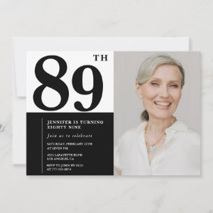 Schwarze Weiße Chic-Foto 89. Geburtstag Einladung