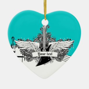 Schwarze weiße E-Gitarre mit Flügel-Ornament Keramikornament