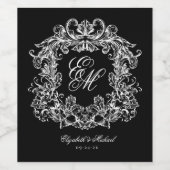 Schwarze Weiße Elegante Monogramm-Wappen Hochzeit  Weinetikett (Einzelnes Label)