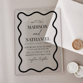 Schwarze Weiße Elegante Wellenförmige Rand Hochzei Acryleinladungen