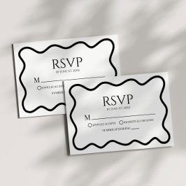 Schwarze Weiße Elegante Wellenförmige Umrandung Ho RSVP Karte