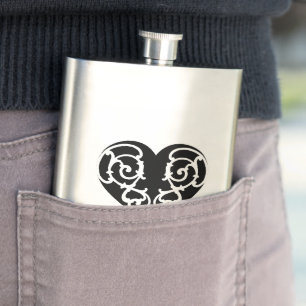 Schwarze & Weiße Filigran-Herz-Klassik-Flasche Flachmann