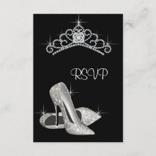 Schwarze weiße High Heels Quinceanera RSVP Karte