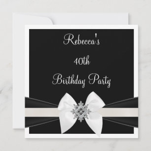 Schwarze weiße Juwel-Bowle 40. elegante Geburtstag Einladung